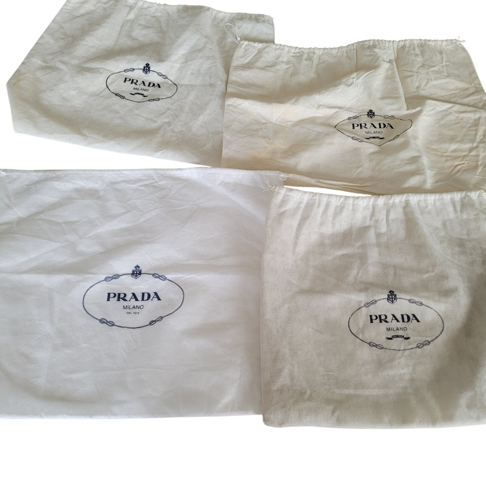 Prada Milano Logo Drawstring Dust Bags Set of 4 White Off-White Replacement Stor